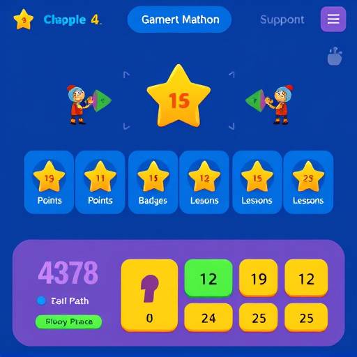 Gamified Learning Platform Screenshot: A math learning platform where students earn points and badges for completing lessons and quizzes.